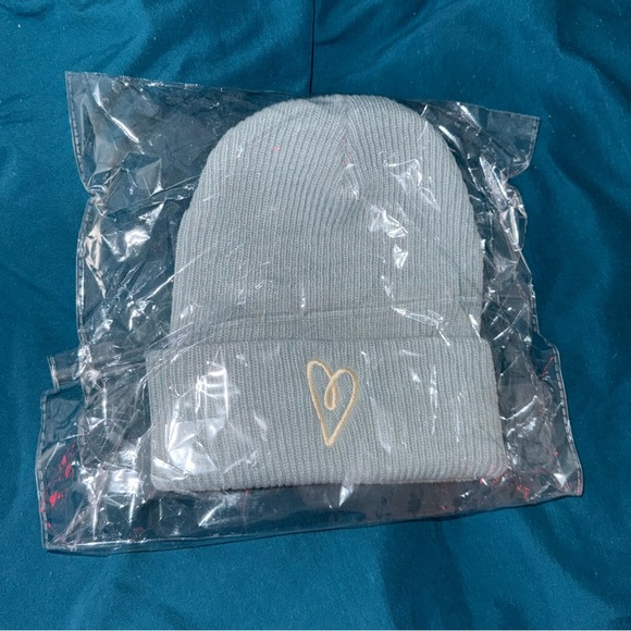 Latched Mama Accessories - Latched Mama blue beanie with a white heart NWT
